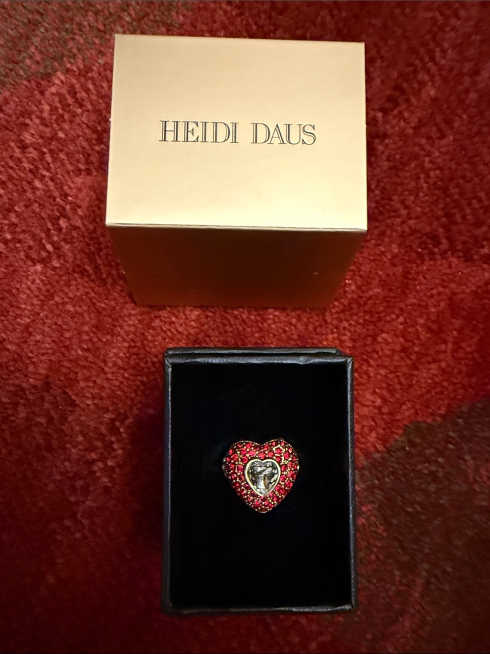 Heidi Daus Red Crystal Heart Ring with Silver-Tone Heart Accent